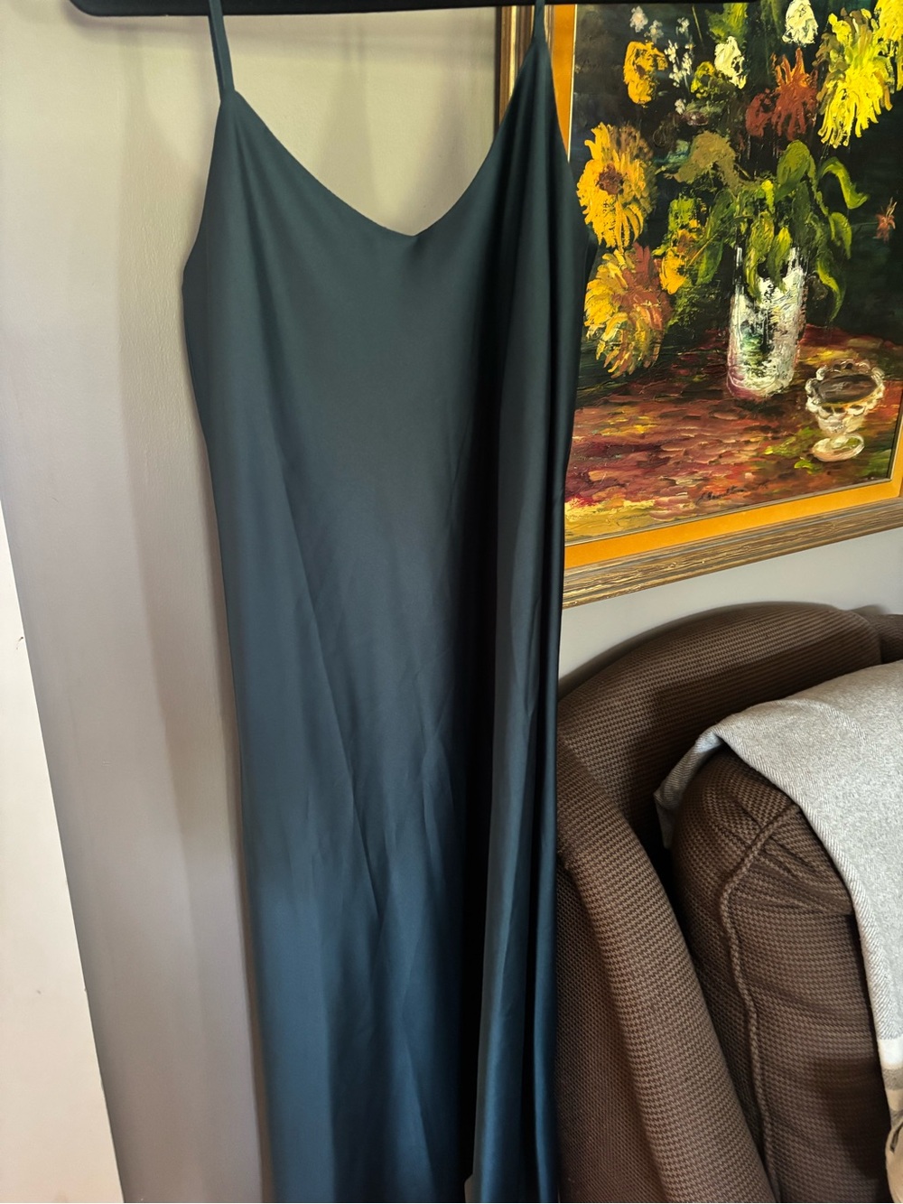 100% Silk Slip Dress in Deep Teal - Classic V-Neck Spaghetti Strap